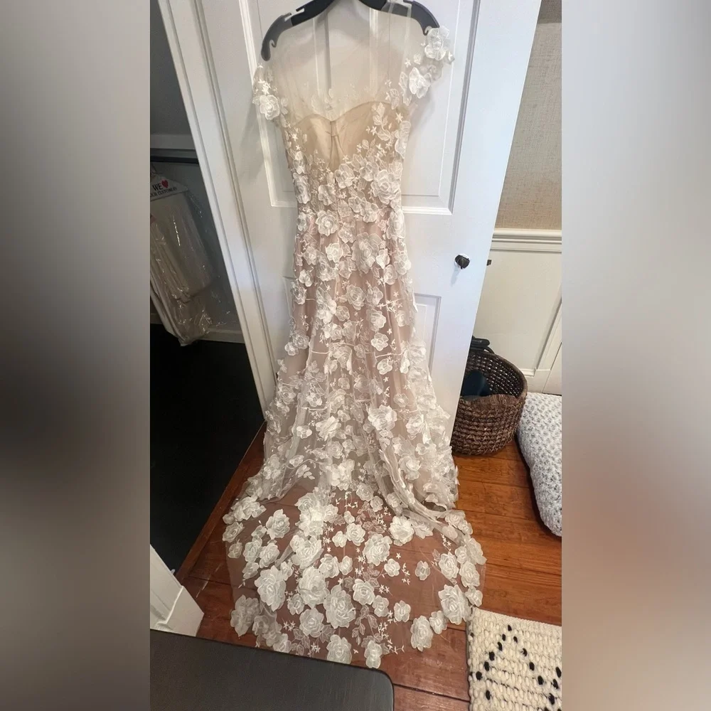 Mira Zwillinger wedding gown Floral Appliqué Illusion Off-Shoulder Gown